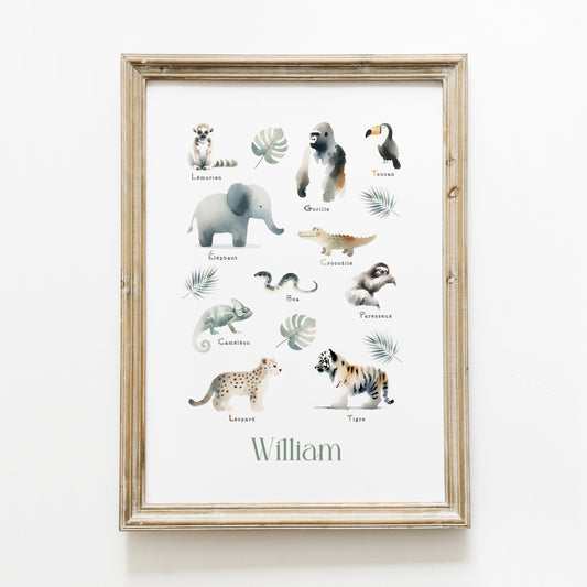 Poster personnalisé ‘animaux safari’ A4