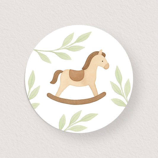 Lot 10 stickers 'cheval à bascule bois' 3 cm