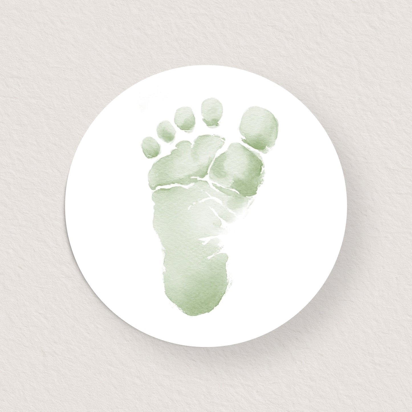 Lot 10 stickers 'pied bébé vert aquarelle' 3 cm