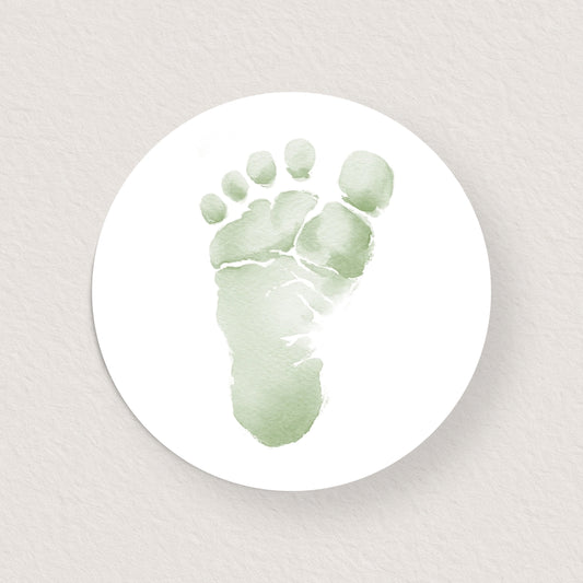 Lot 10 stickers 'pied bébé vert aquarelle' 3 cm