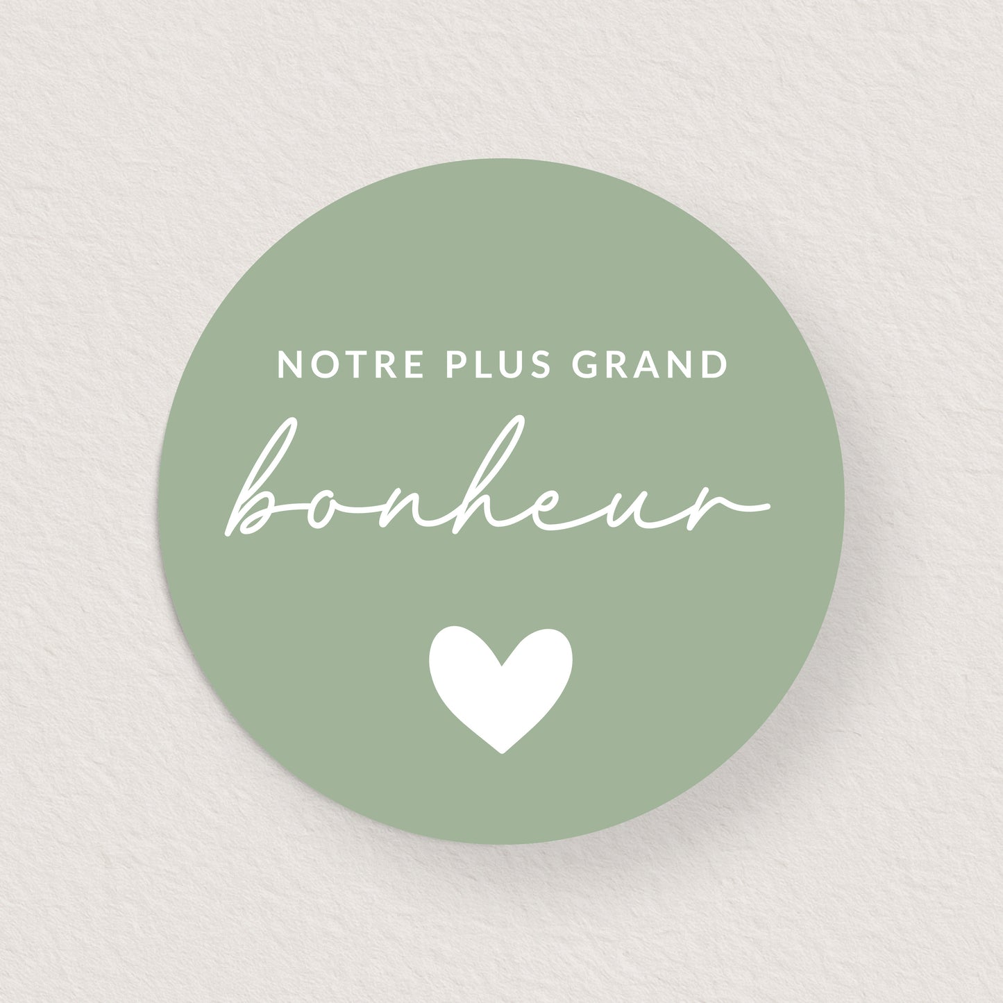 Lot 10 stickers 'notre plus grand bonheur' vert 3 cm