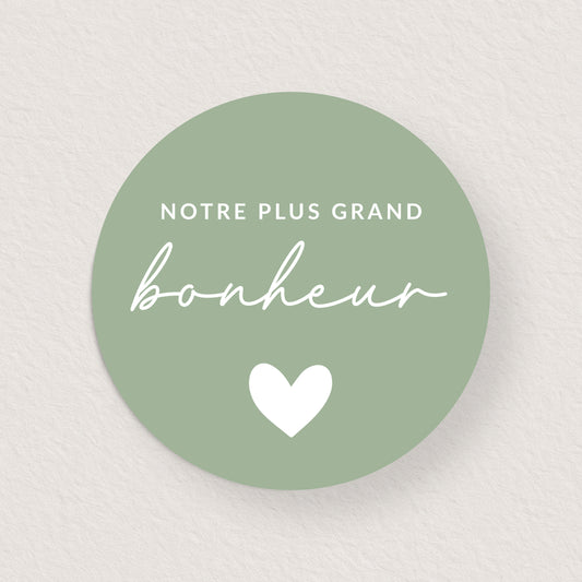 Lot 10 stickers 'notre plus grand bonheur' vert 3 cm
