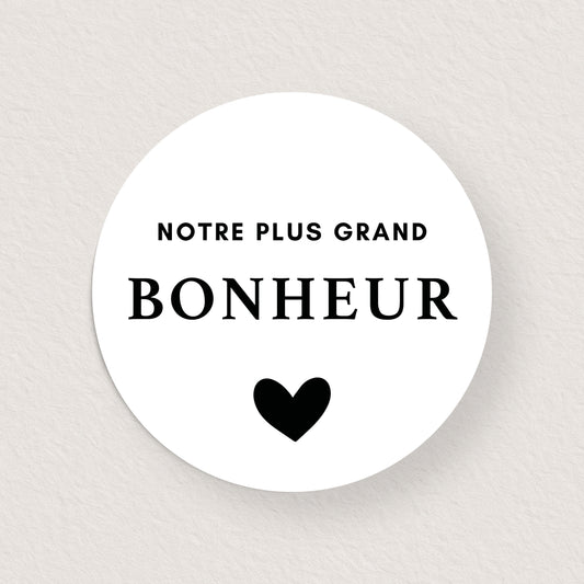 Lot 10 stickers 'notre plus grand bonheur' noir 3 cm