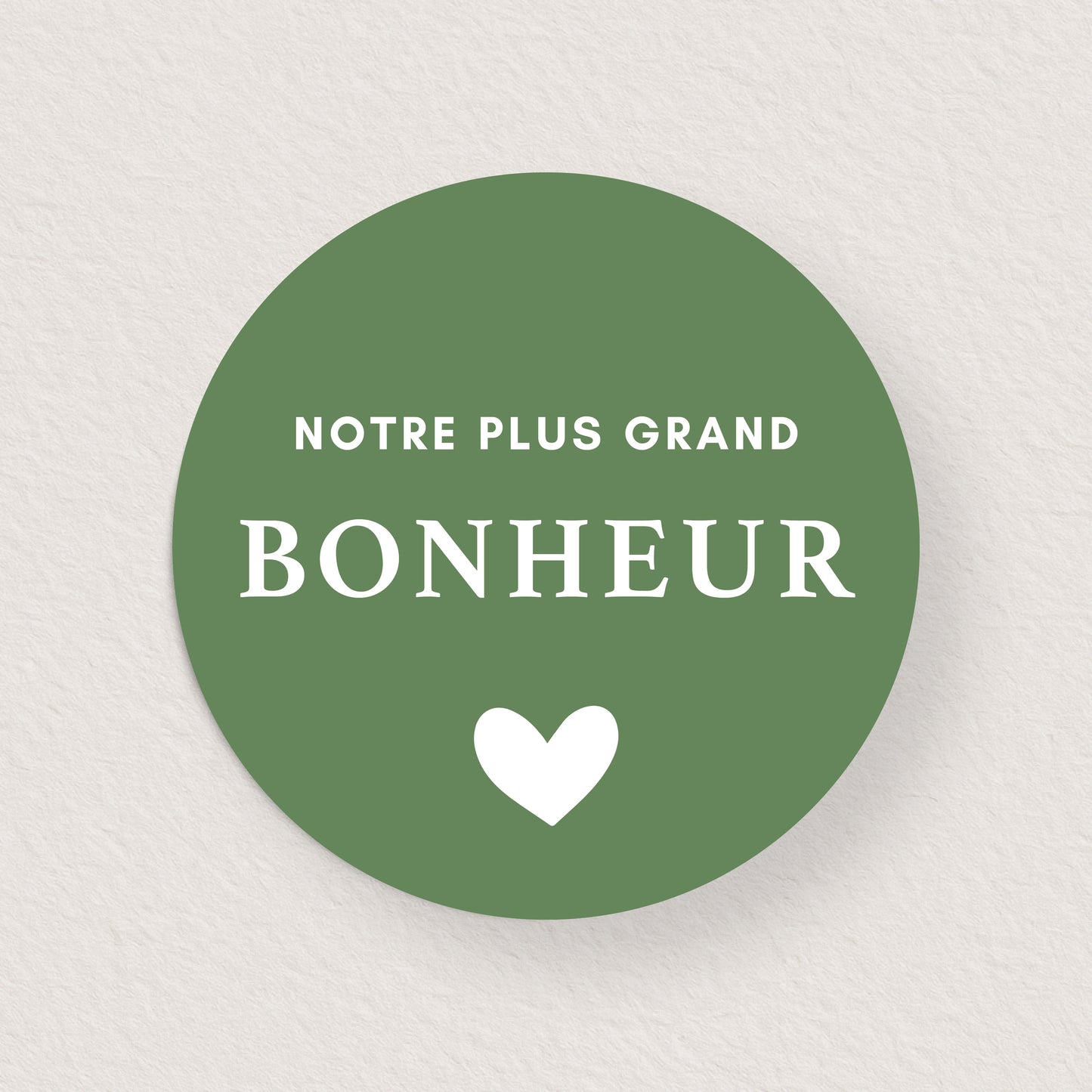 Lot 10 stickers 'notre plus grand bonheur' vert sapin 3 cm
