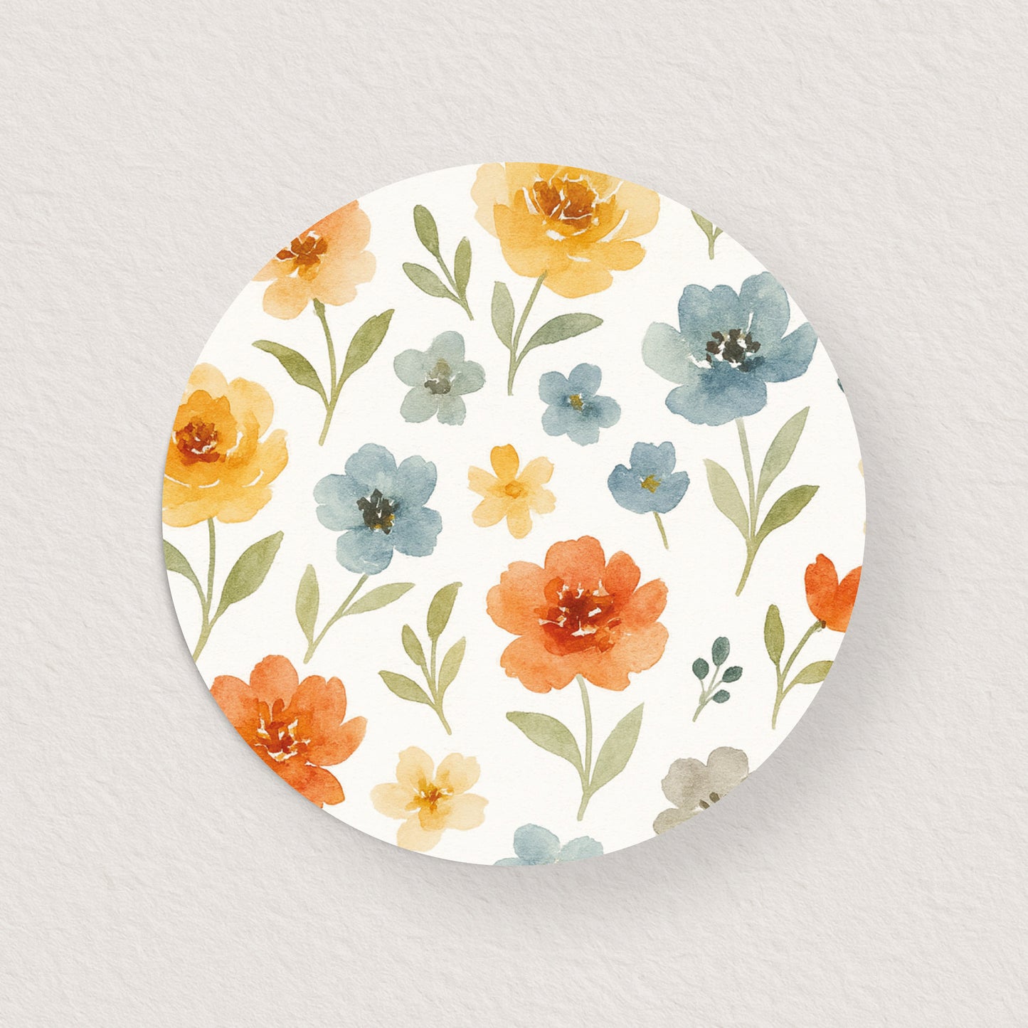 Lot 10 stickers 'Fleurs jaune, orange et bleu' 3 cm