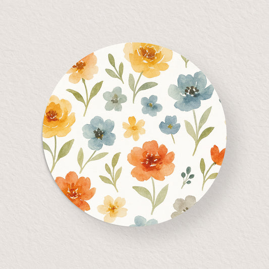Lot 10 stickers 'Fleurs jaune, orange et bleu' 3 cm