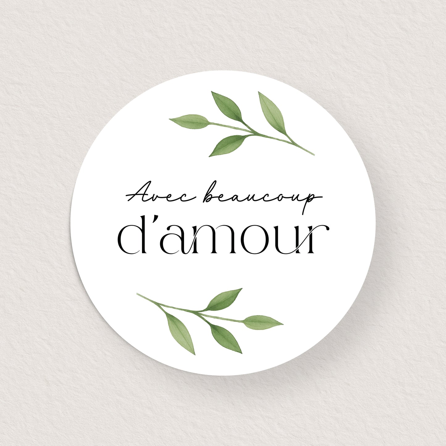 Lot 10 stickers 'avec beaucoup d'amour' branche aquarelle 4 cm