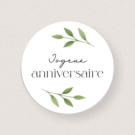 Lot 10 stickers 'joyeux anniversaire' branche aquarelle 4 cm