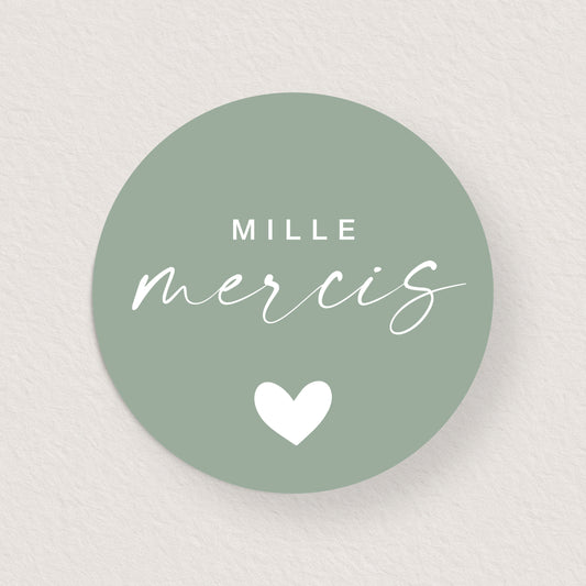 Lot 10 stickers 'mille mercis' vert 3 cm
