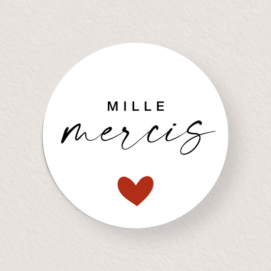 Lot 10 stickers 'mille mercis' noir rouge 3 cm