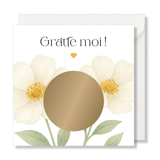 Carte à gratter "gratte moi" fleurs blanches