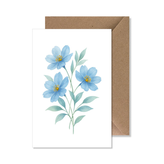 Carte de vœux A6 "bouquet 3 fleurs bleu"