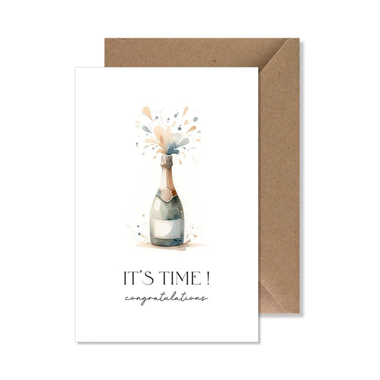 Carte de vœux A6 "it's time !" congratulations champagne