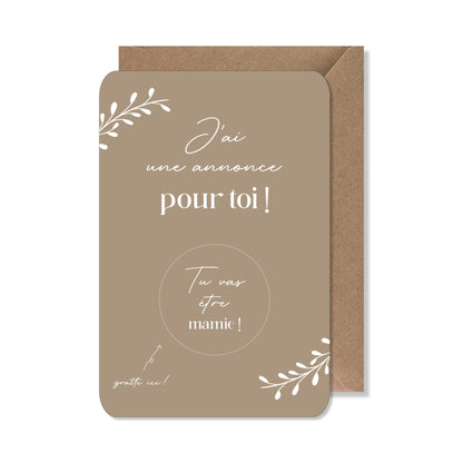 Carte à gratter annonce - mamie