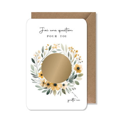 Carte à gratter demande - parrain aquarelle couronne jaune