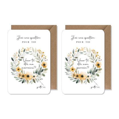 Carte à gratter demande - marraine aquarelle jaune