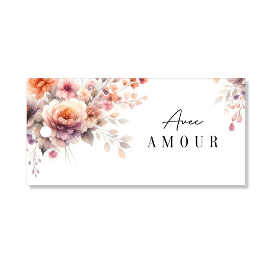 Lot de 6 étiquette "avec amour" aquarelle floral