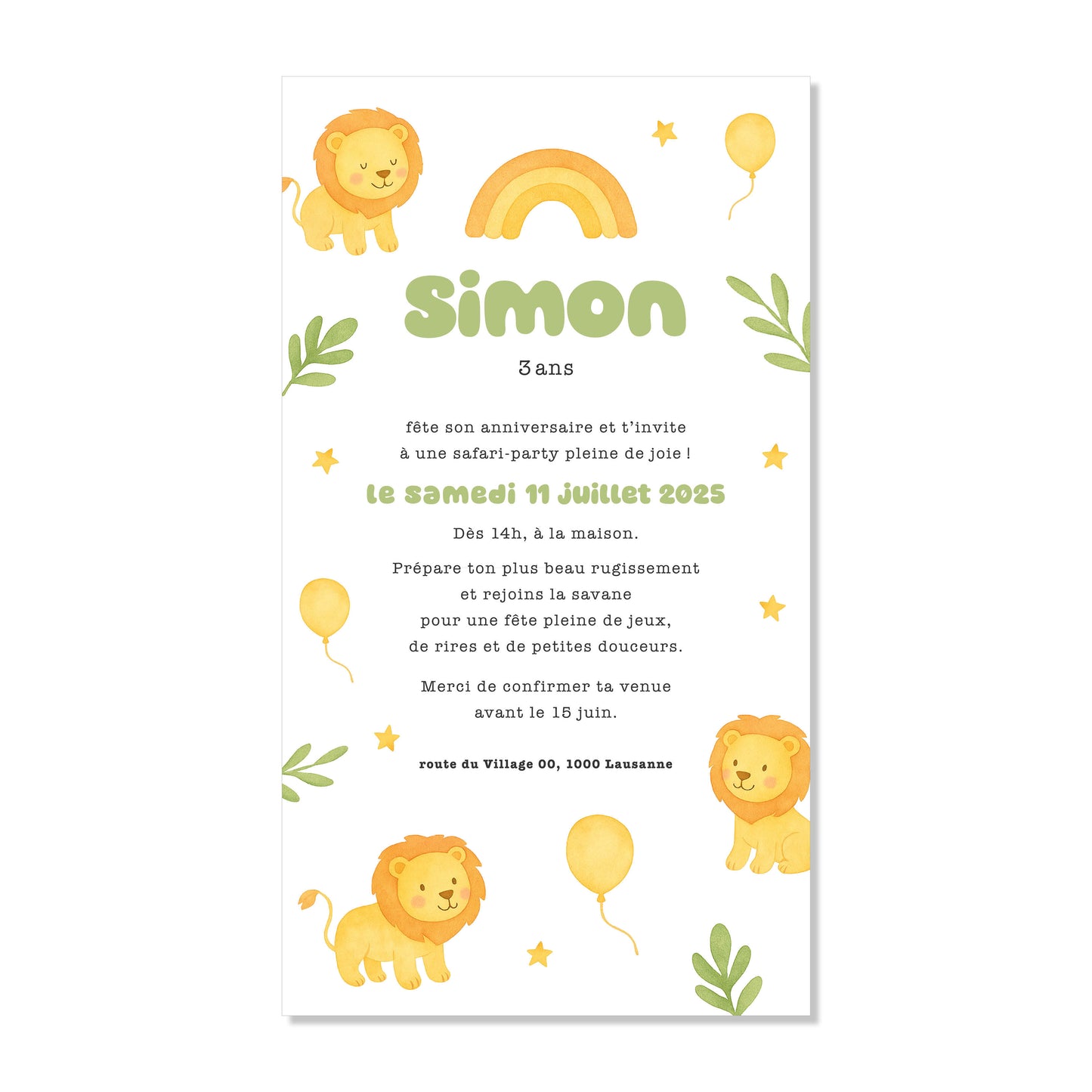 Invitation anniversaire numérique lion tropical jungle