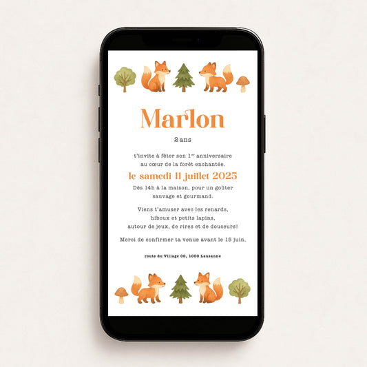 Invitation anniversaire numérique renard