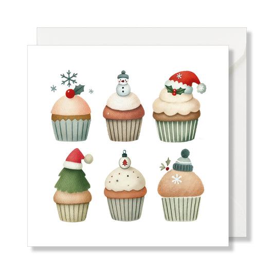 Carte de vœux carrée "mix cupcakes" Noël illustration