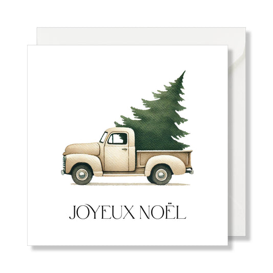 Carte de vœux carrée "Joyeux Noël" camion illustration