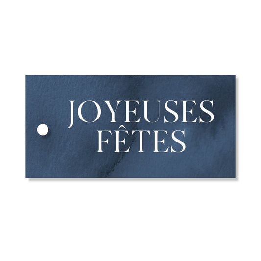 Lot de 6 étiquette "joyeuses fêtes" aquarelle bleu