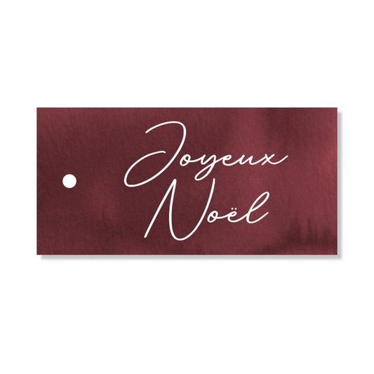 Lot de 6 étiquette "joyeux Noël" aquarelle bordeaux