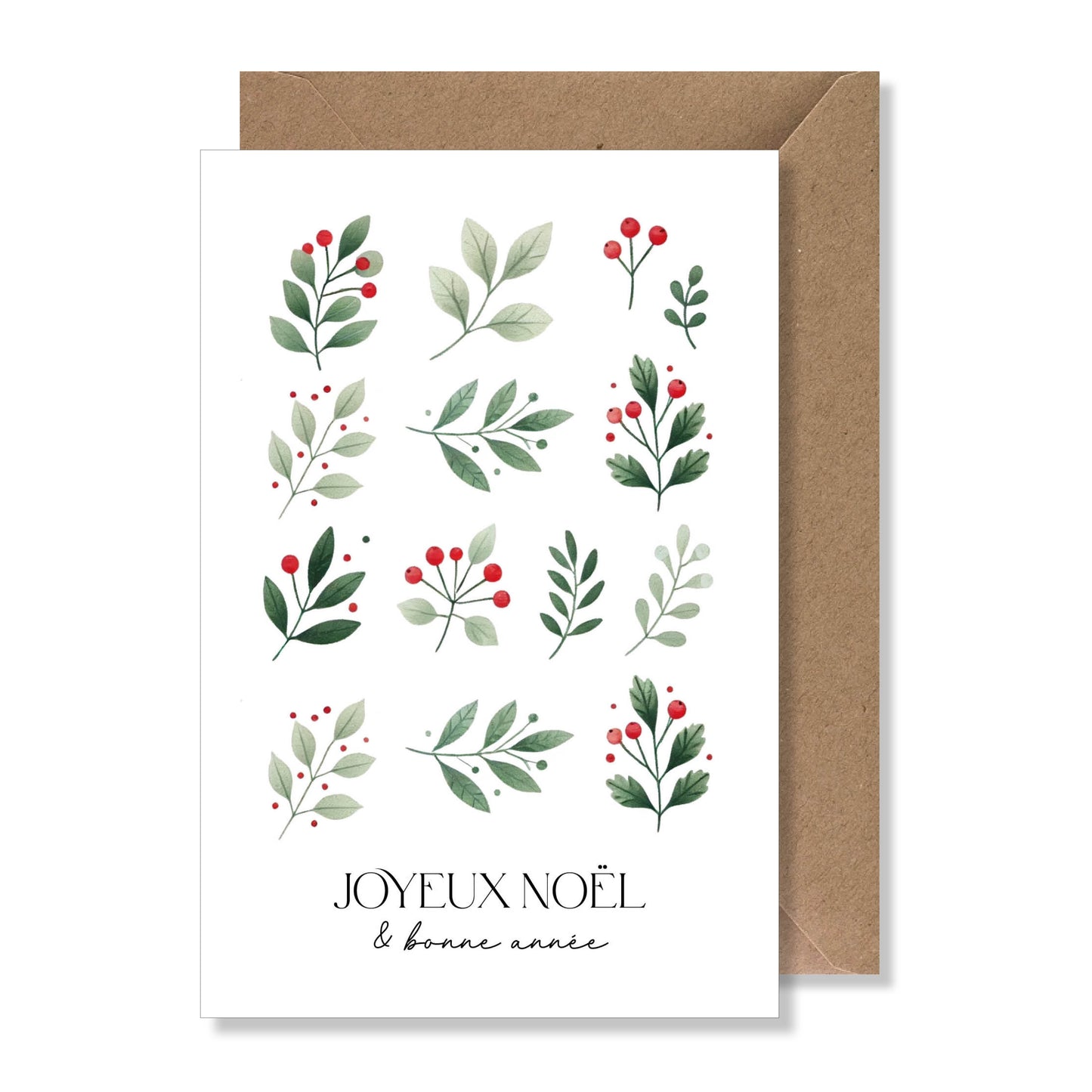 Carte de vœux A6 "joyeux Noël & bonne année" illustration branches