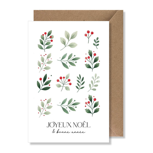 Carte de vœux A6 "joyeux Noël & bonne année" illustration branches