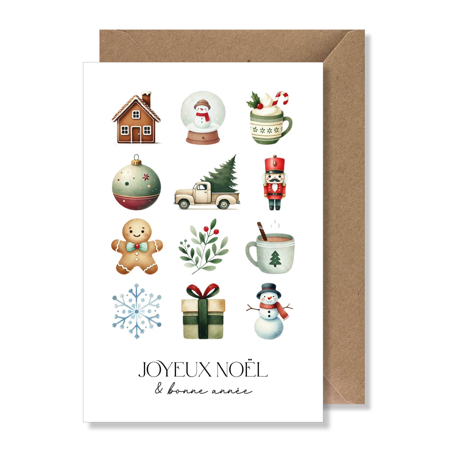 Carte de vœux A6 "joyeux Noël & bonne année" illustration divers