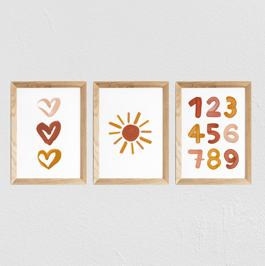 Poster chambre bébé / enfant ‘soleil’ brique, moutarde et rose - SEVEN PAPER
