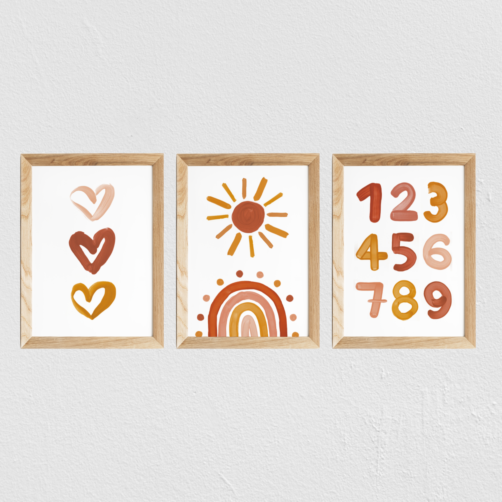 Poster chambre bébé / enfant ‘soleil 2’ brique, moutarde et rose - SEVEN PAPER