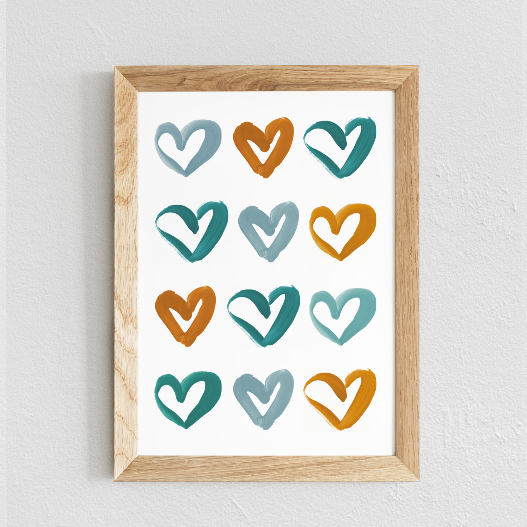 Poster chambre bébé / enfant ‘cœurs’ moutarde et bleu canard - SEVEN PAPER