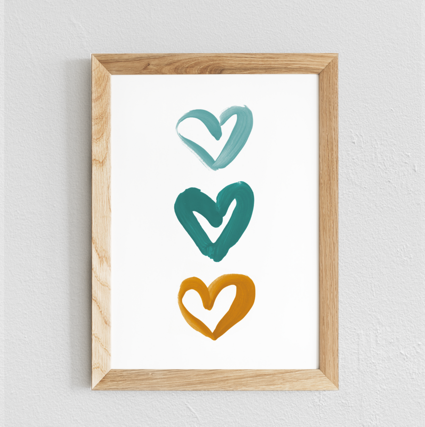 Poster chambre bébé / enfant ‘3 cœurs’ moutarde et bleu canard - SEVEN PAPER