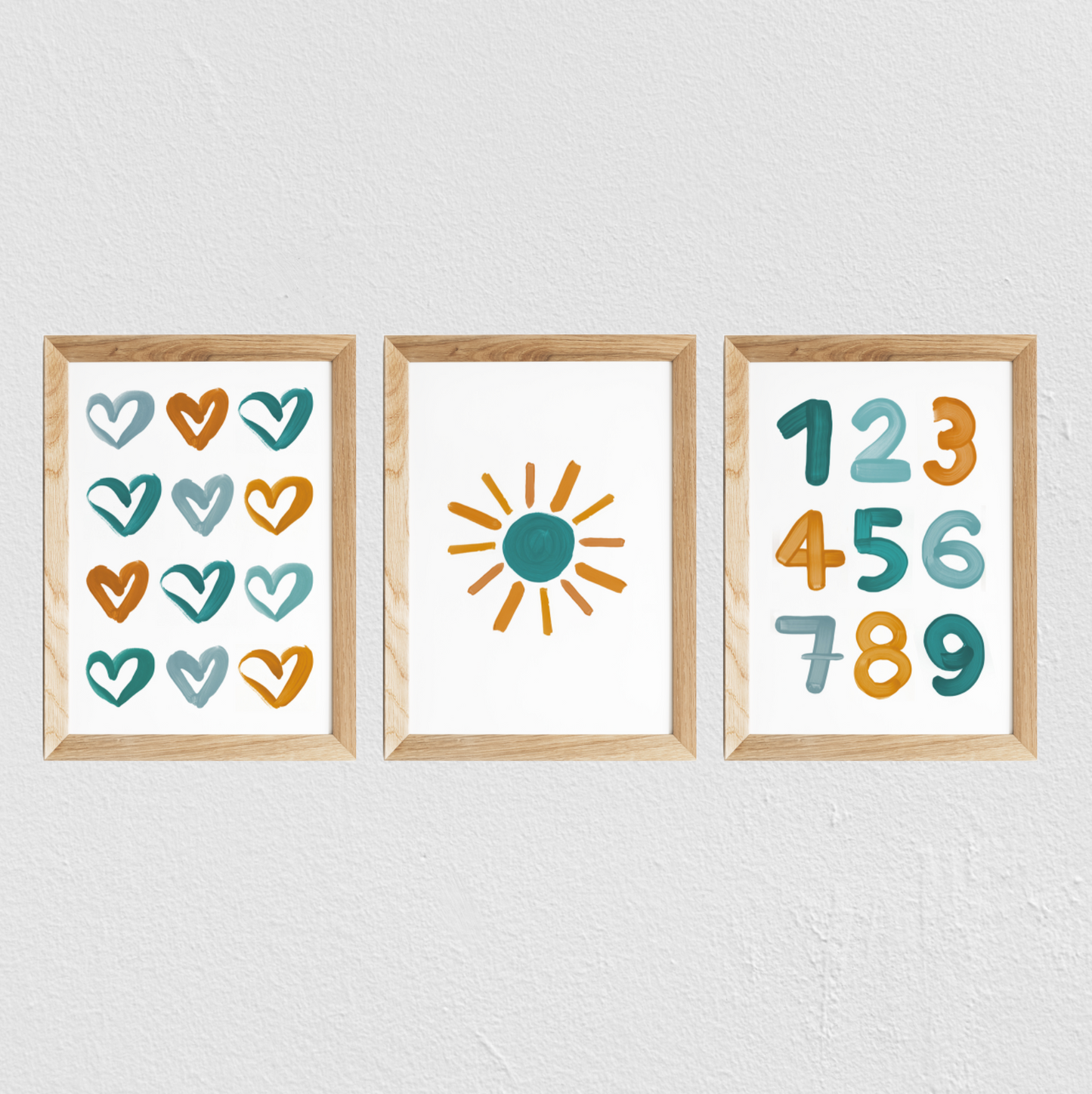 Poster chambre bébé / enfant ‘soleil’ moutarde et bleu canard - SEVEN PAPER