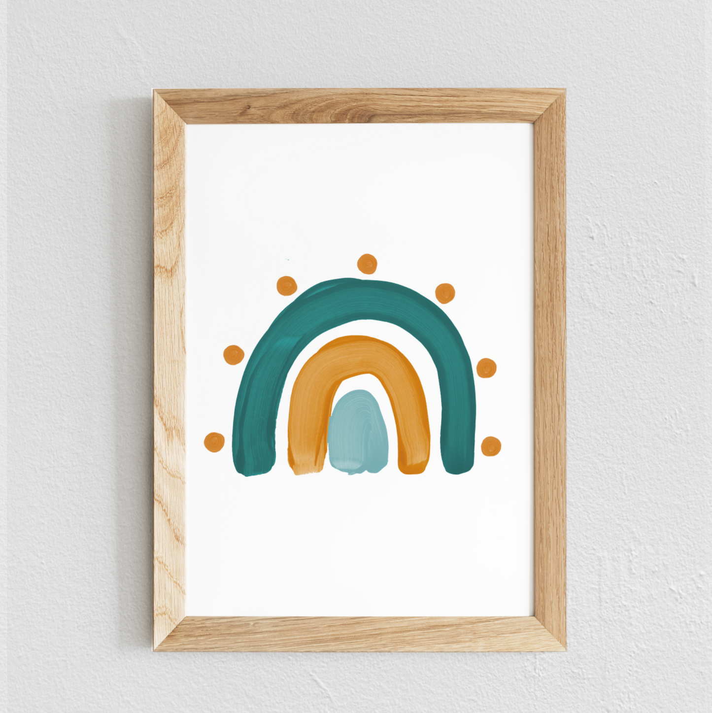 Poster chambre bébé / enfant ‘arc-en-ciel points’ moutarde et bleu canard - SEVEN PAPER