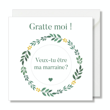Carte à gratter "gratte moi" marraine aquarelle