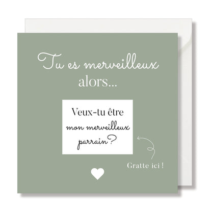 Carte à gratter "merveilleux parrain" vert