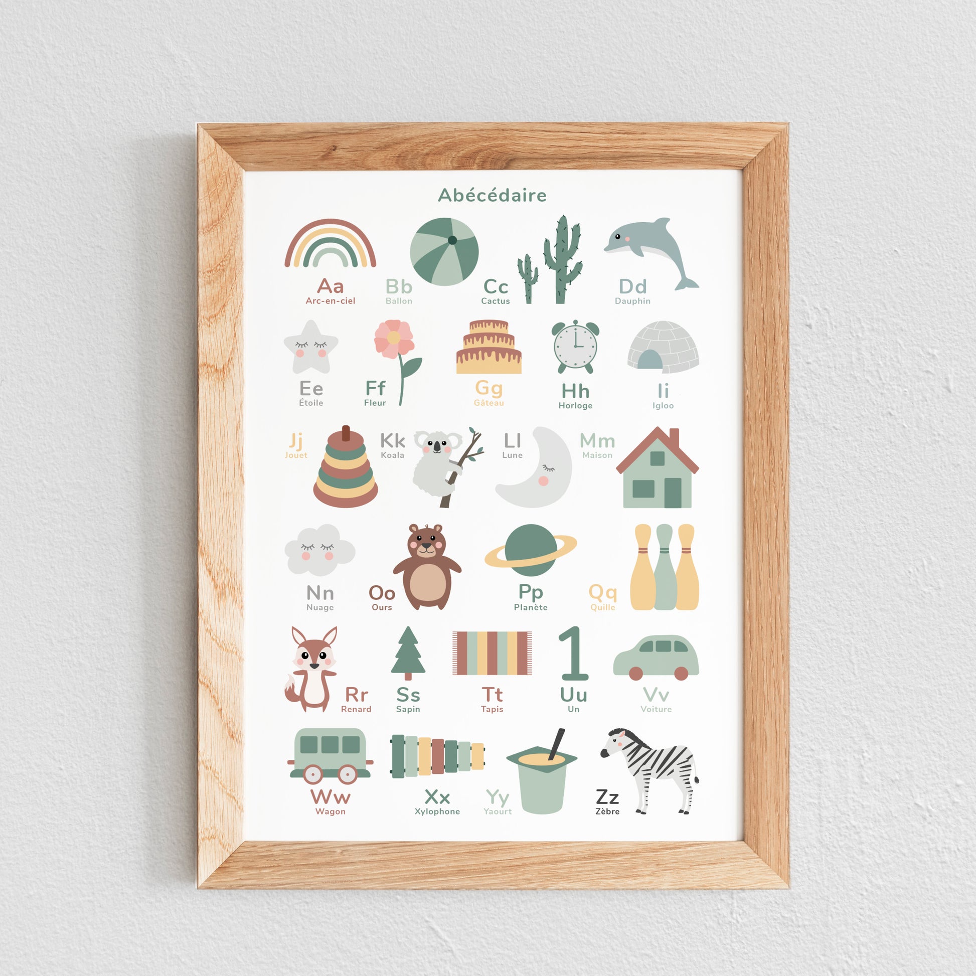 POSTER ABÉCÉDAIRE CHAMBRE ENFANT VERT JAUNE BRIQUE - A3 - SEVEN PAPER