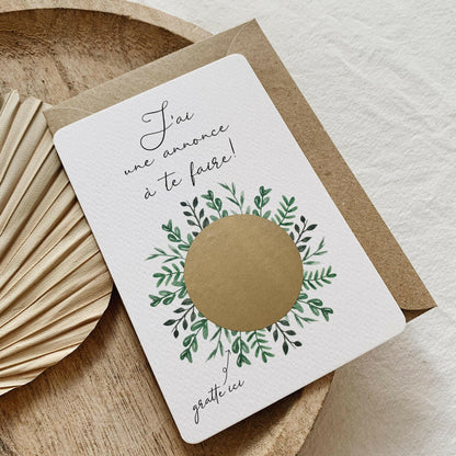 CARTE À GRATTER ANNONCE GROSSESSE ‘MAMIE’ VERT FLORAL AQUARELLE - SEVEN PAPER