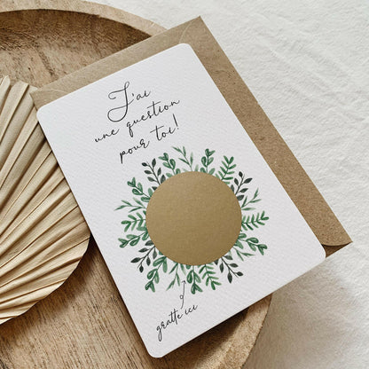 CARTE À GRATTER NAISSANCE DEMANDE ‘PARRAIN’ VERT FLORAL AQUARELLE - SEVEN PAPER