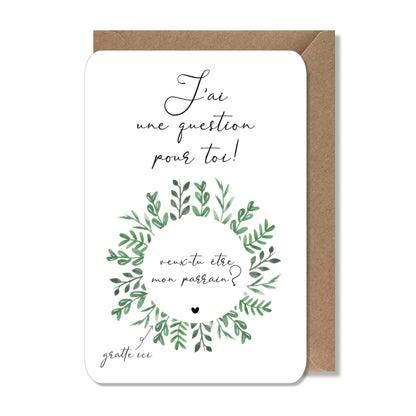 Carte à gratter demande - parrain aquarelle couronne