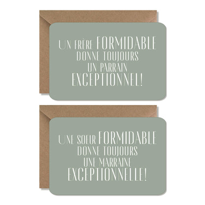 Cartes grossesse / naissance demande ‘frère / parrain’ vert