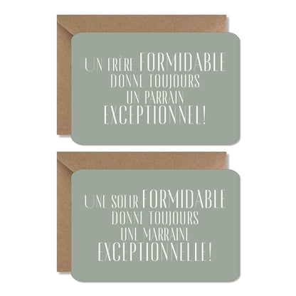 Cartes grossesse / naissance demande ‘soeur / marraine’ vert