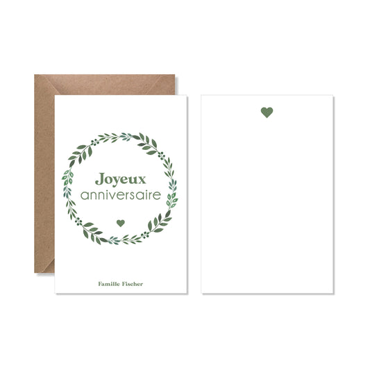 Cartes de vœux anniversaire personnalisée couronne vert